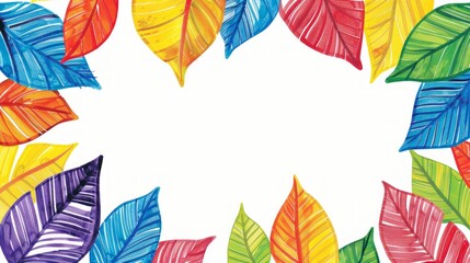 Render a playful, cartoon-style leaf frame with bold lines and vibrant hues, set on a clean white background. 