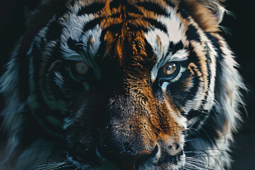 a close up of a tiger's face