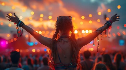 A vibrant photo of a lively music festival, 