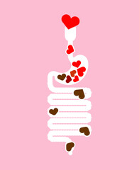 Love is shit. Eats the heart and comes out as poop. concept illustration Love comes in and shit comes out