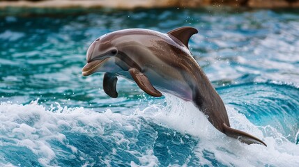 Obraz premium A dolphin is jumping out of the water