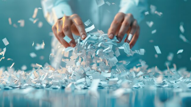 Person shredding evidence of fraud, Swindle, destroying proof and cover-up