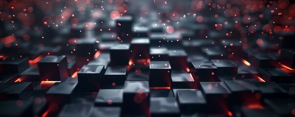 Abstract Black and Red Cubes with Bokeh Lights