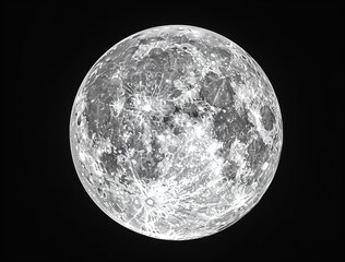 Fototapeta premium The full moon is large and bright, with the whole body visible on a black background. 