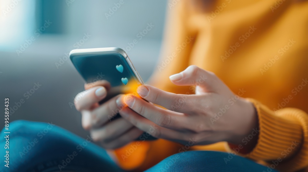 Poster person using a language learning app on a smartphone, receiving personalized language instruction an