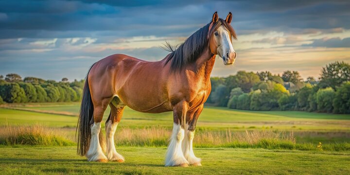 Beautiful clydesdale horse standing in a field, clydesdale, horse, farm, livestock, elegant, majestic, mane, tail, brown, breed
