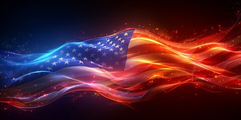 Abstract representation of the American flag with dynamic red, white, and blue waves, ideal for patriotic themes and celebrations.