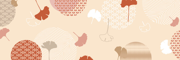 Japanese autumn background. Autumn leaves and ginkgo.