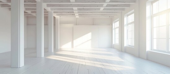 Obraz premium Empty White Room with Sunbeams and Windows