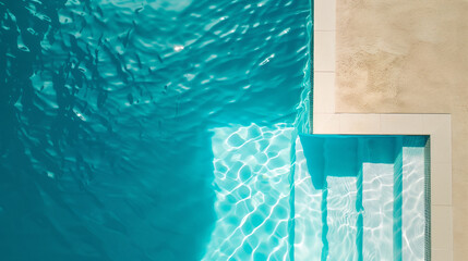 Aerial view of a pool with clear blue water