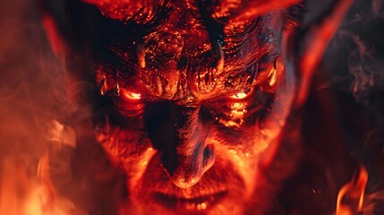 Close-up of Demonic Halloween Costume Design in Hellish Night Scene