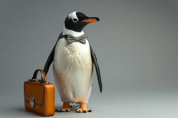 Obraz premium A dapper penguin wearing a bow tie and holding a tiny briefcase