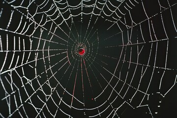 Obraz premium Ethereal Spider Web with Red Gemstone Eye on Black Background