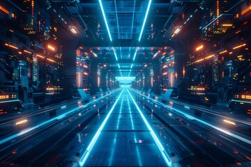 Futuristic Blue Neon lit Tunnel