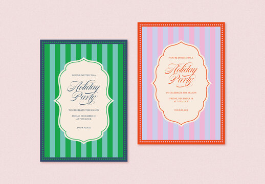 Simple Holiday Party Invitation Layouts with Striped Pattern