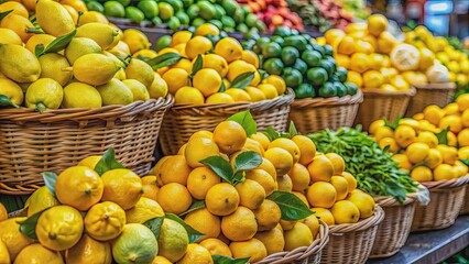 Vibrant display of lemons at a market , colorful, fresh, citrus, market, yellow, vibrant, display, agriculture, organic