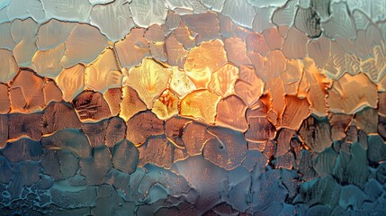 A unique texture of glass on a window at dawn creates an illusion of artistry, demonstrating how ordinary items transform into extraordinary visuals; ideal wallpaper or pattern with copy space image