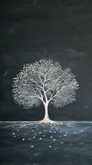 A white chalk drawing in a tree design on a blackboard backdrop with copy space image
