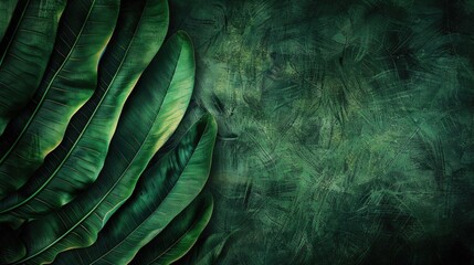 Abstract Green Tropical Leaf Texture Background in Vintage Dark Tone for Desktop Wallpaper