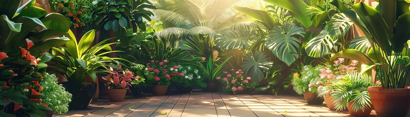 Obraz premium Sunshine and gardening tips for vibrant plants and outdoor landscapes, showcasing sunny gardening techniques in a green and flourishing style