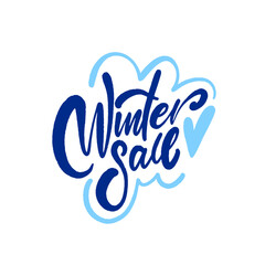 Winter Sale Handwritten Lettering with Blue Cloud and Heart Vector, perfect for retail promotions