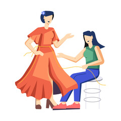 A flat style illustration of dress fitting 

