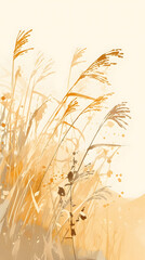 Swaying reeds reflecting the autumn lake