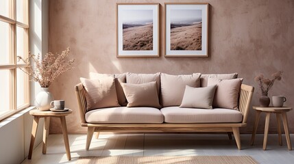 very thin wood frame on a wall neautral colors light