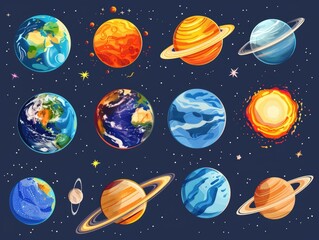 Planets with Sun Moon and Stars