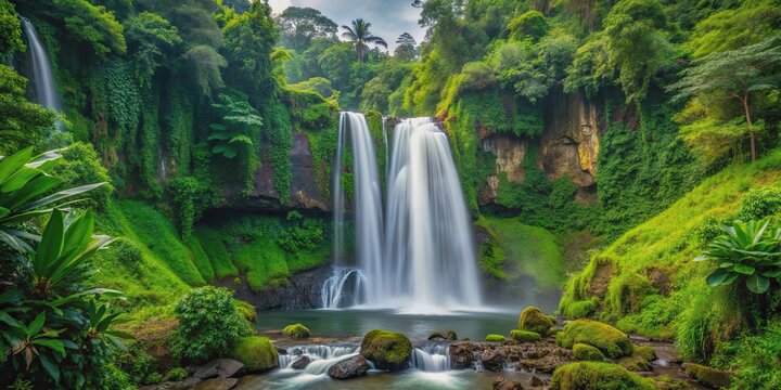 Beautiful waterfall surrounded by lush greenery in Garut, West Java Indonesia, Curug Sanghyang taraje, Garut, West Java