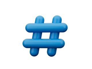 Blue network hashtag icon sign tag trend social follow symbol isolated on white background 3D illustration
