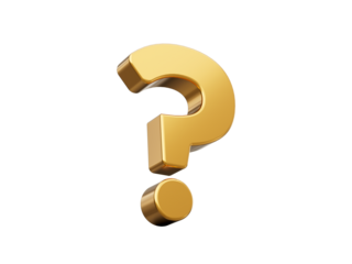 Golden shining metallic 3D question mark isolated on white 3d illustration
