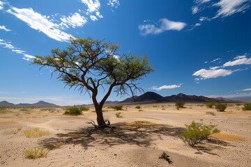 Naklejka premium A desert composition featuring resilient trees captures the stark beauty and adaptability of life in arid conditions.