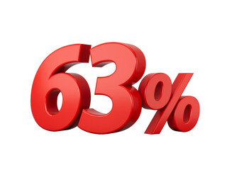 3d Red 63% Sixty Three Percent Sign on White Background 3d illustration
