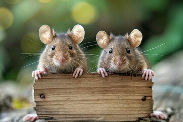 two mice holding a poster
