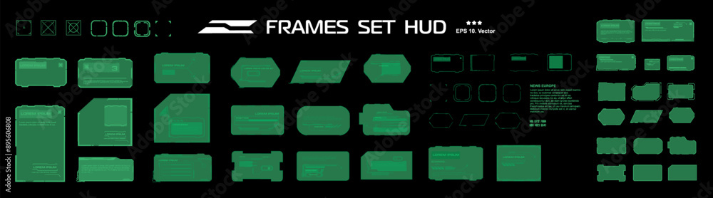 Poster set of vector frames for hud user interface. frames, windows and blocks with data. modern text windo