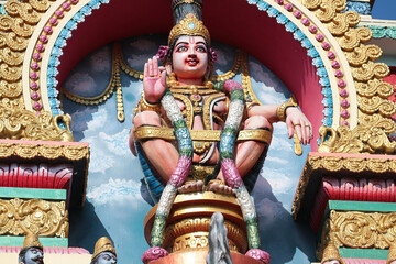 Hindu god Ayappa on the dome of a temple in Kerala, India.