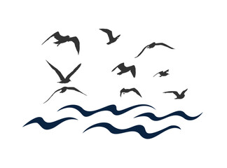 The blue sea symbol with flying birds. 
