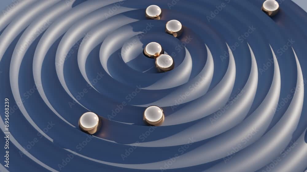 Aufkleber abstract 3d animation of golden balls in dynamic circular motion on dark surface for modern geometri