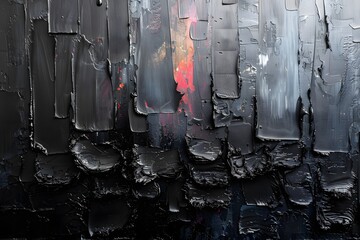Abstract Expressionist Art: Textured Black and Gray Palette with Subtle Red Accents for Contemporary Design and Modern Decor