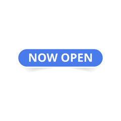 Now open button for website, label banner in rounded rectangle design vector illustration