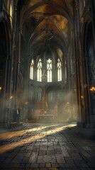 Obraz premium Gothic Cathedral Interior, 4K hyperrealistic photo