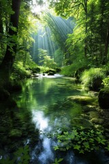 Obraz premium A forest spring scene with fresh water sources captures the essence of rejuvenation and vitality in a natural woodland setting. 