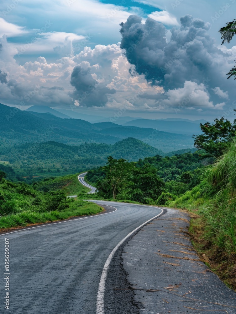 Sticker Mountainous landscape with winding road