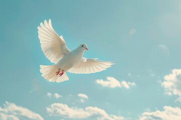 Fototapeta premium White bird in flight over blue sky