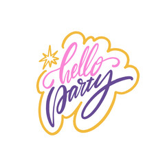 Bright and Fun 'Hello Party' Greeting with Stylish Typography and Sparkling Star