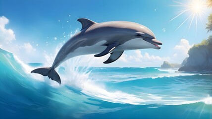 A playful Dolphin jumping out of turquoise water