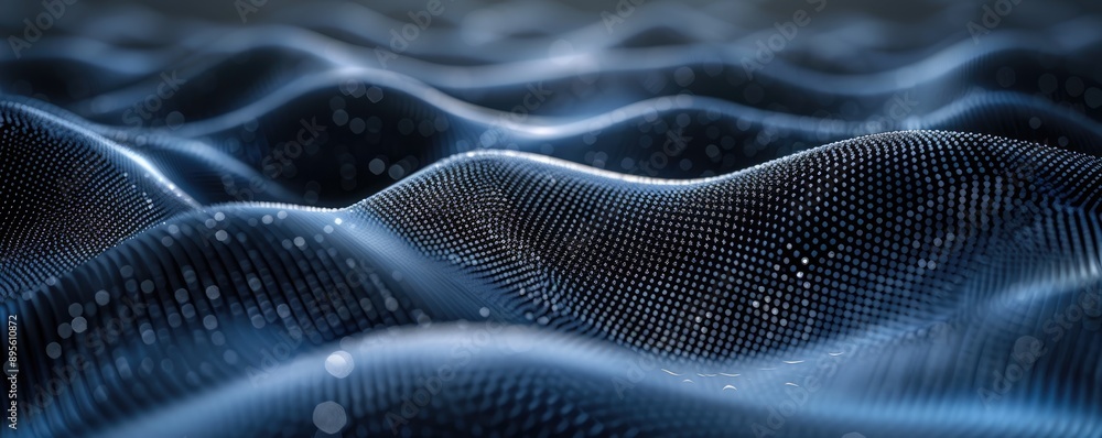 Poster abstract digital wave pattern with particles, blue tones