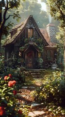 Enchanted Forest Fairy Tale Cottage, 4K hyperrealistic photo