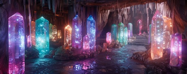 Obraz premium al cave filled with glowing gemstones that amplify spiritual awareness. A lo